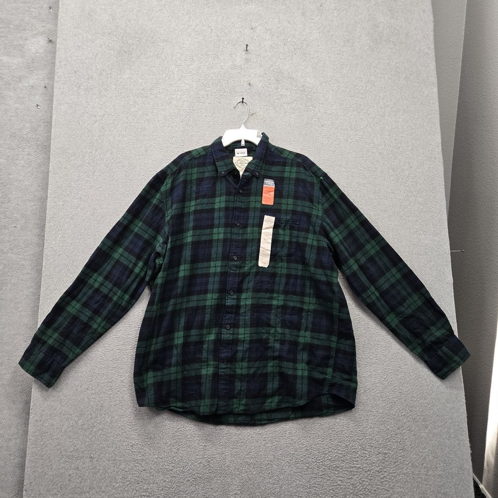 St John's Bay Men Button Up Shirt XXL Green Flannel Plaid Blackwatch Tartan NWT